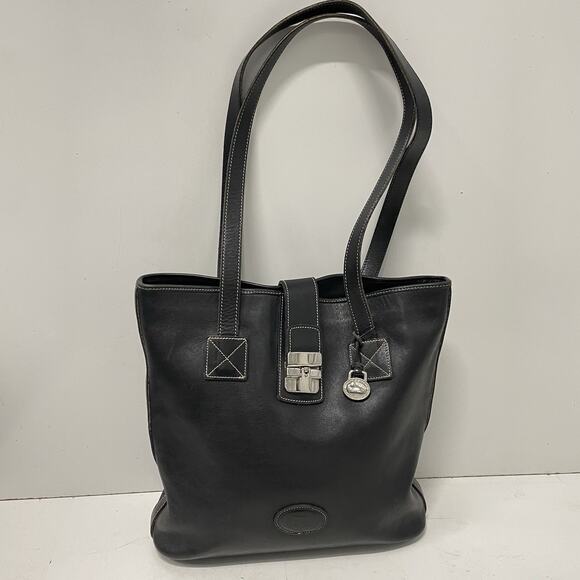 Vintage DOONEY & BOURKE Black Leather Bucket Tote Bag All Weather Purse Charm - Picture 1 of 10